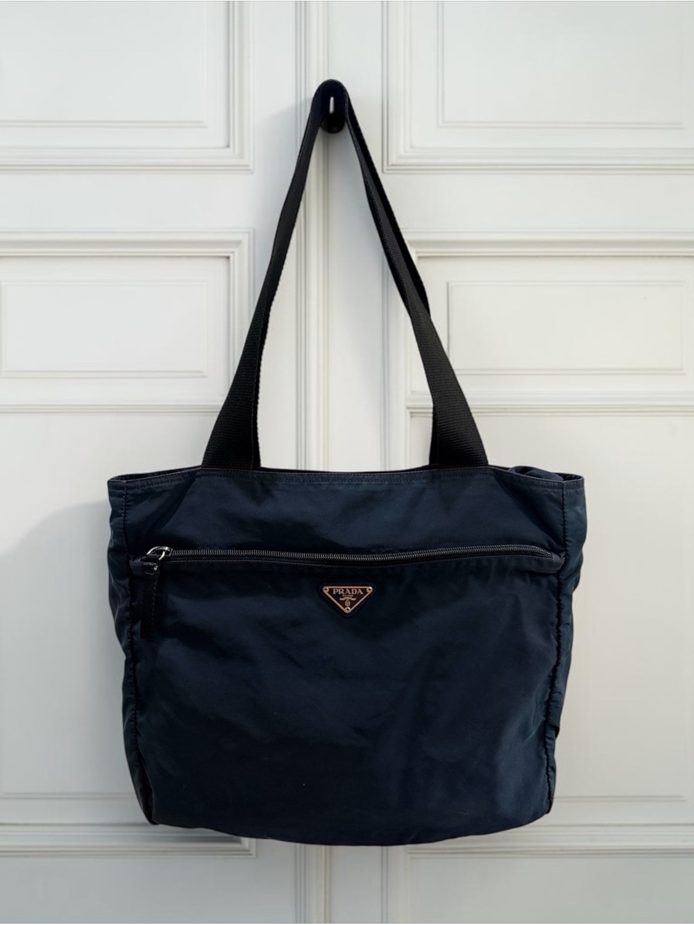 Prada Tessuto Navy Nylon Shoulder Shopping Tote Bag + dust bag